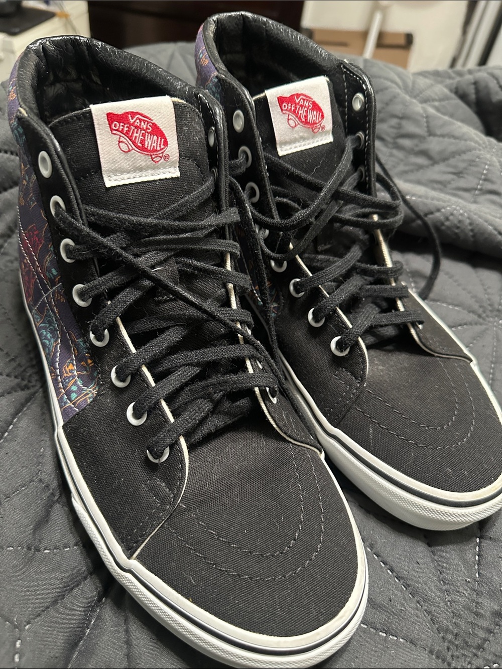 Vans Black High-Top Canvas Sneakers with Multicolor Floral Panels